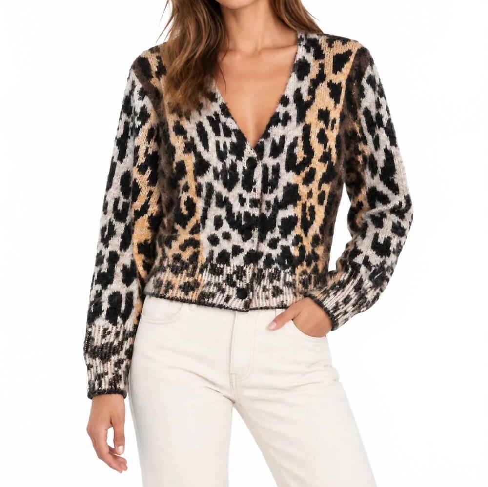 NEW ELAN cheetah v-neck cardigan in brown